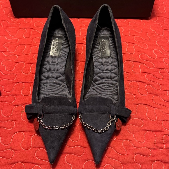 Gucci Shoes - Gucci Women's Dark Blue Suede Kitten Heels Size 6B (SOLD)